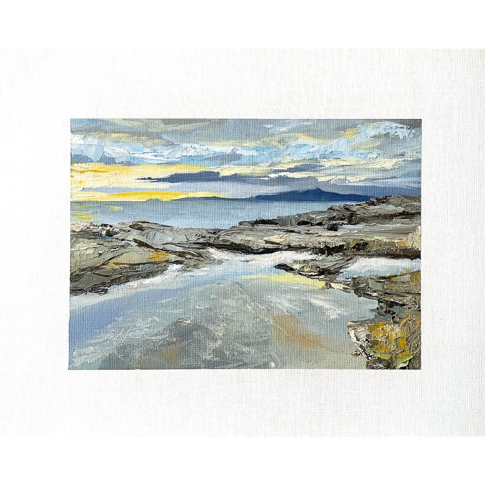 8x10 Maine Original Oil Seascape Painting Acadia Rocks Sunset Ocean Art Signed